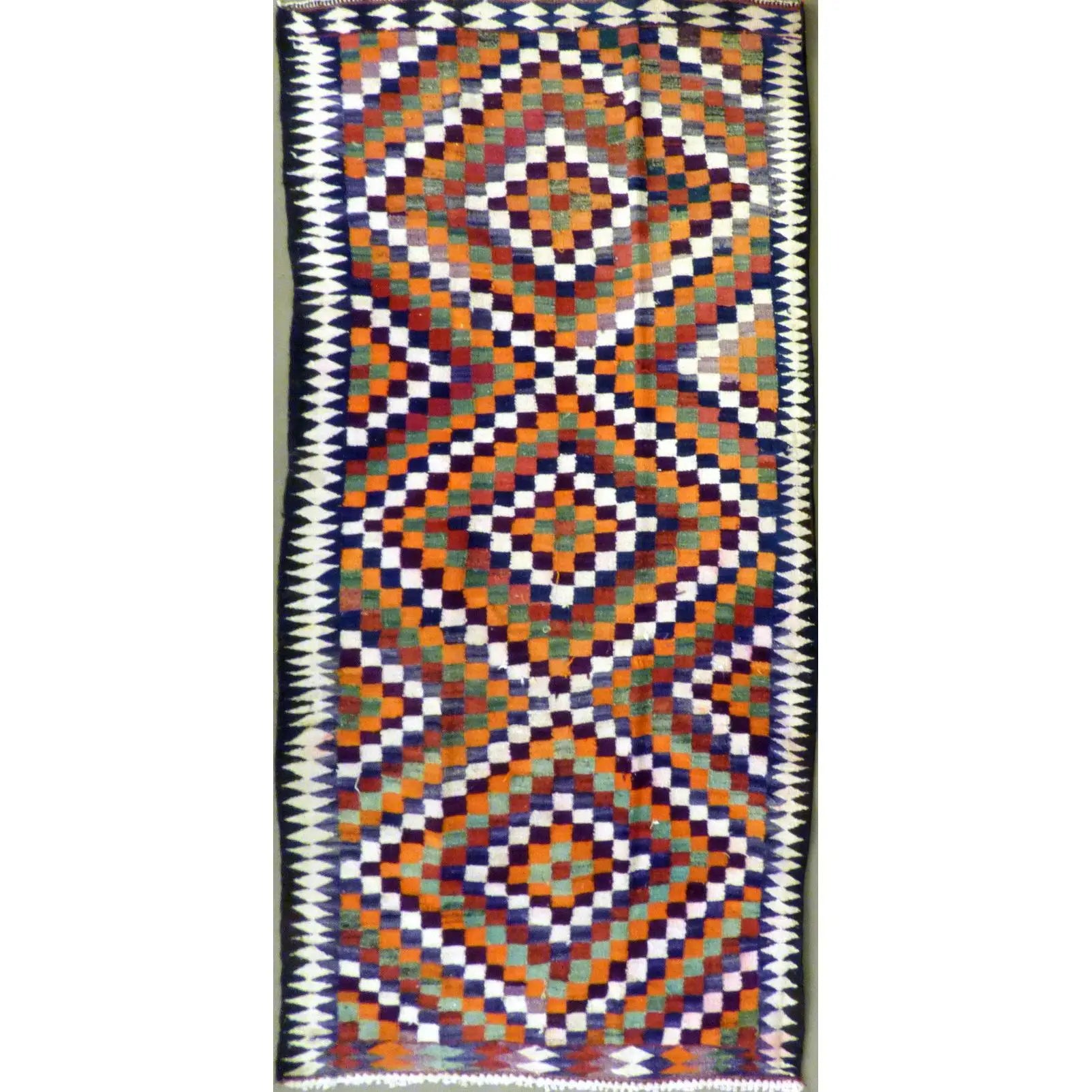 One Of The Kind Authentic Hand-Knotted Sanandaj Vintage Kilim 9'6" X 4'11"